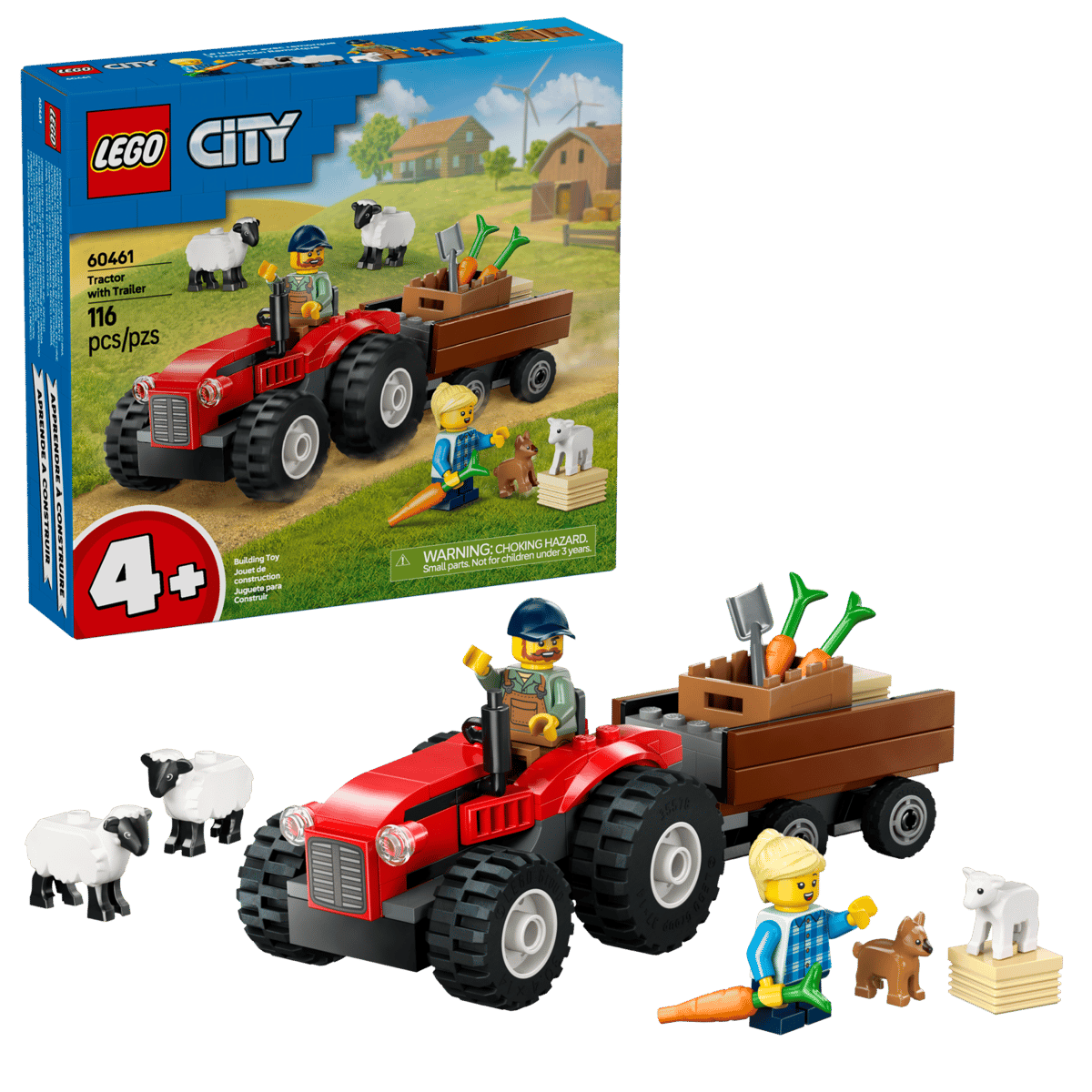 City: Red Farm Tractor with Trailer & Sheep 60461