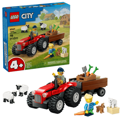 City: Red Farm Tractor with Trailer & Sheep 60461