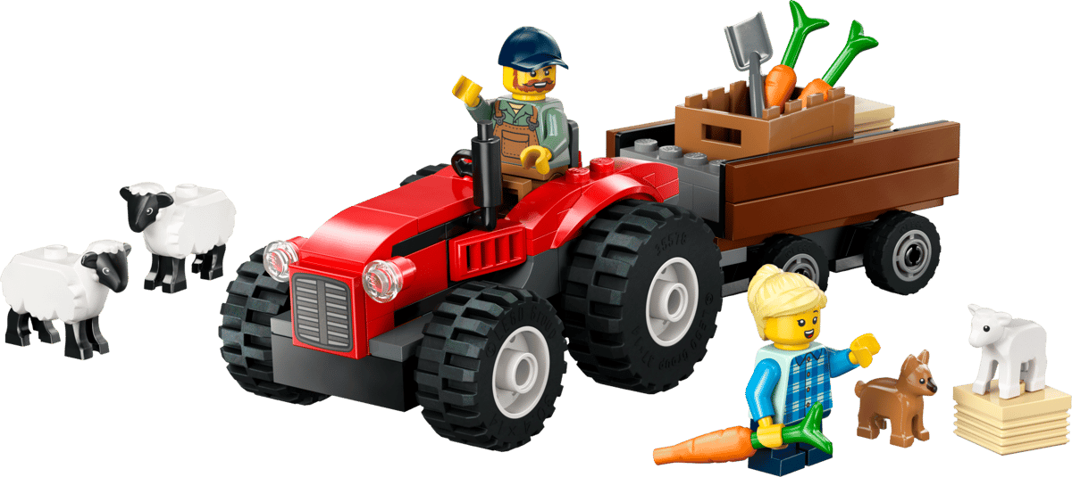 City: Red Farm Tractor with Trailer & Sheep 60461