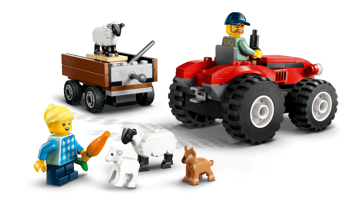 City: Red Farm Tractor with Trailer & Sheep 60461